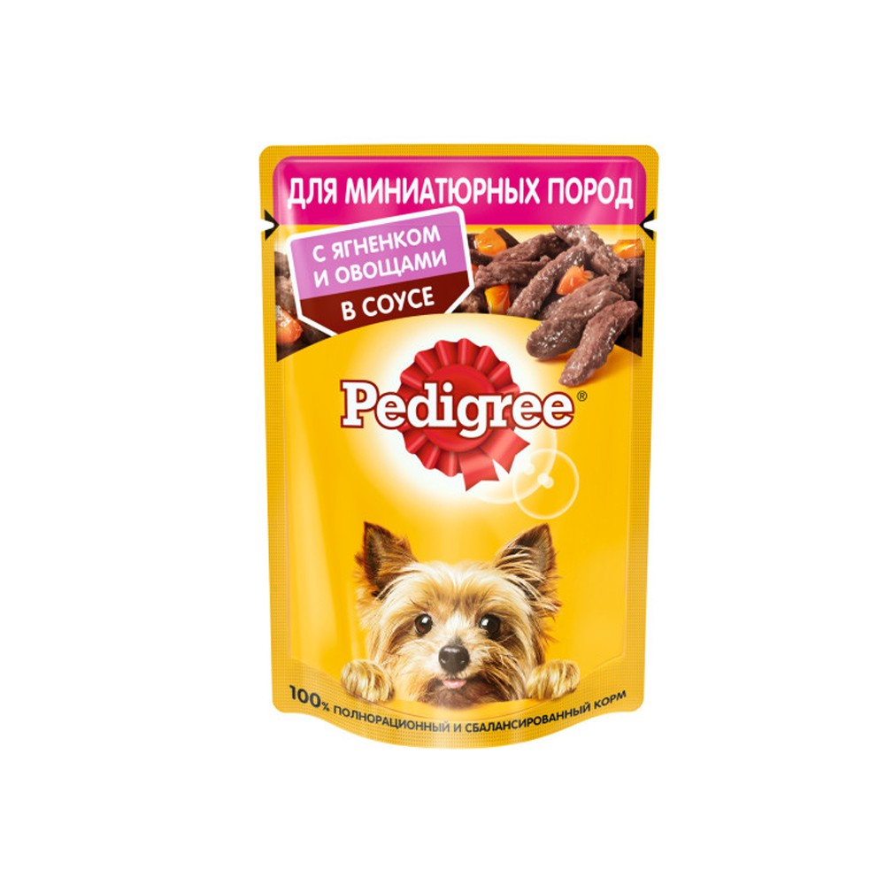 Корм для собак Pedigree для миниатюрных пород, ягненок с овощами в соусе пауч 85г корм для щенков мираторг pro meat для мелких пород ягненок пауч 85г