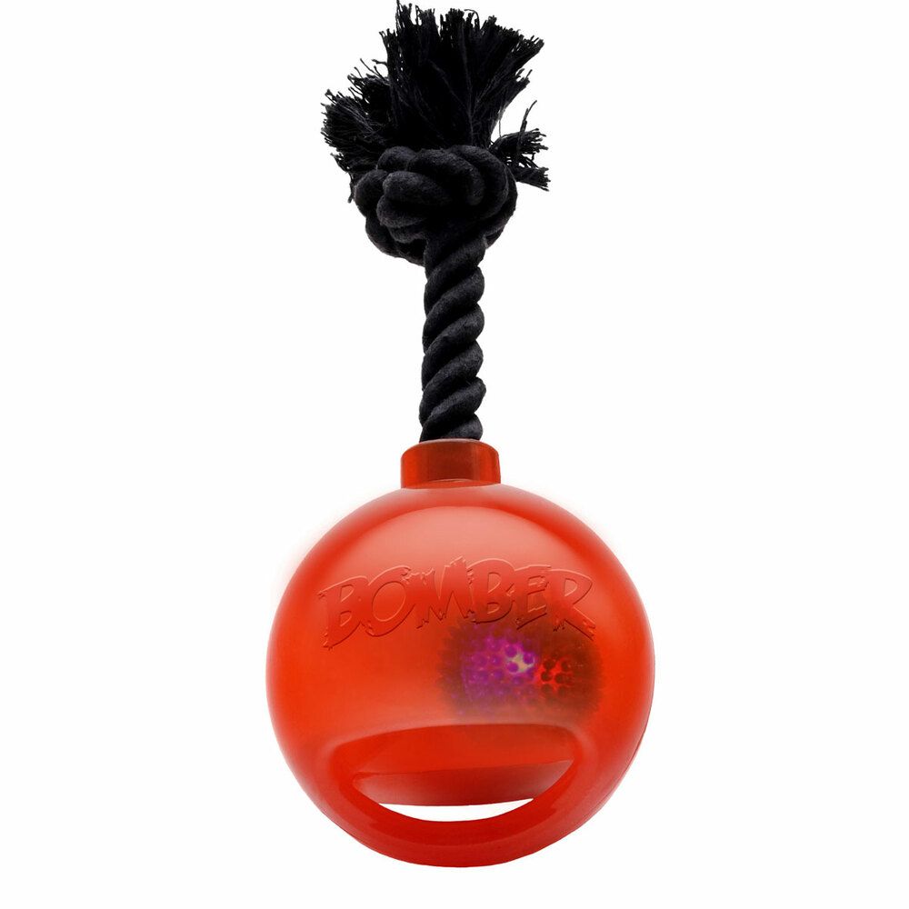 Игрушка для собак HAGEN Bomber Мяч светящийся с ручкой на веревке, оранжевый 12,7см