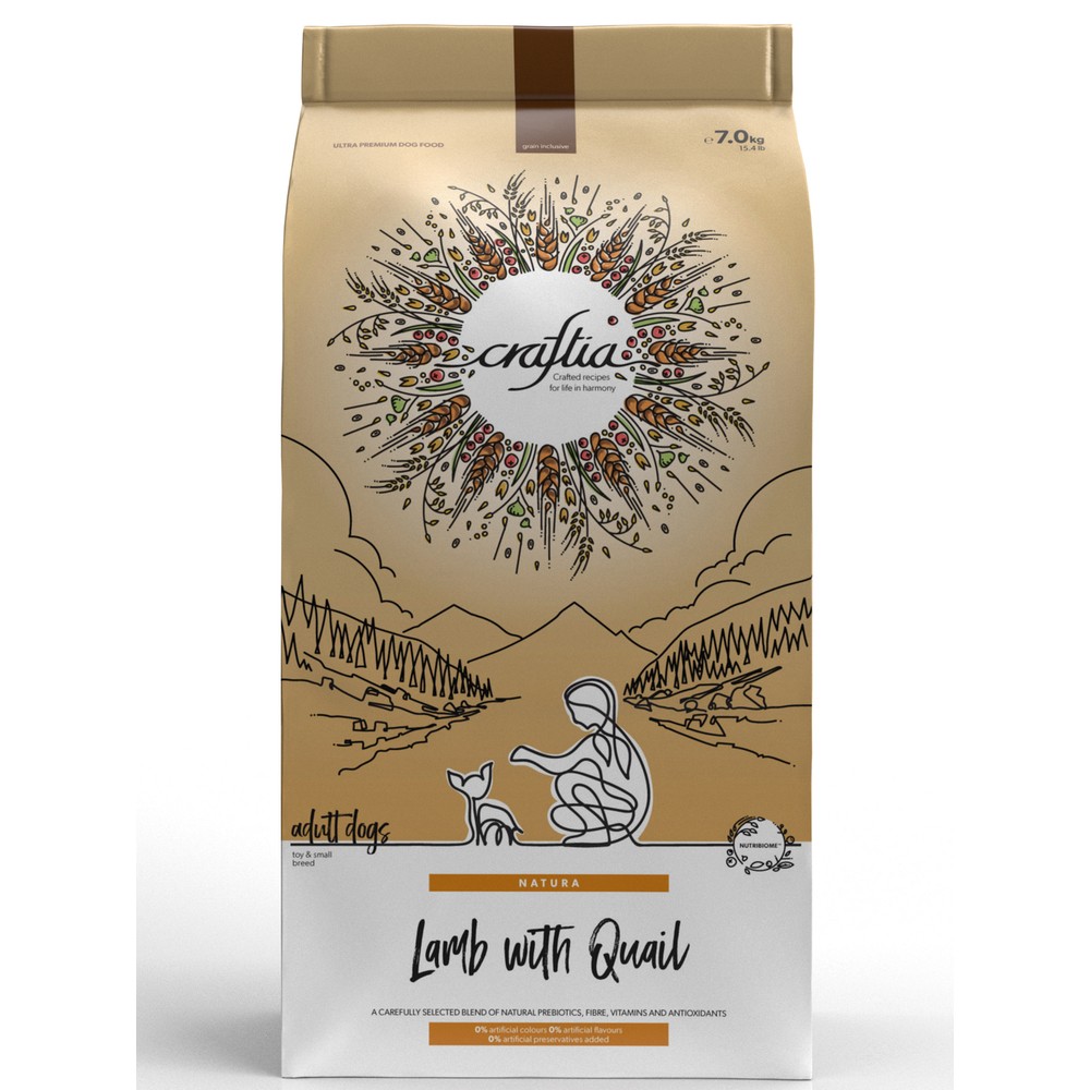 Корм для собак CRAFTIA Natura для миниатюрных и мелких пород, ягненок с перепелкой сух. 7кг