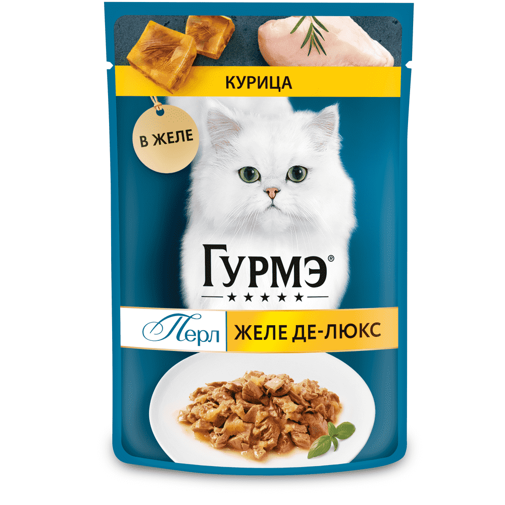 Корм для кошек Gourmet Perle Желе Де-Люкс курица в роскошном желе пауч 75г