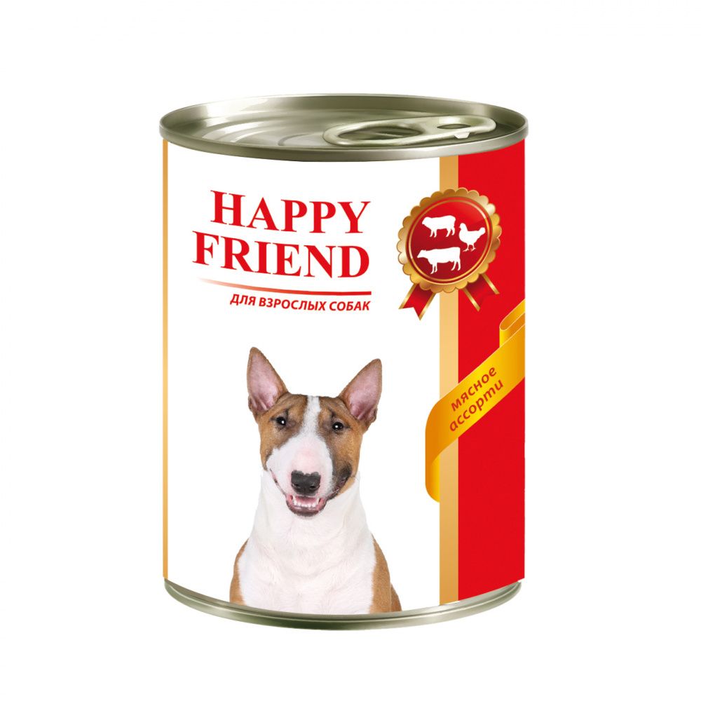цена Корм для собак HAPPY FRIEND мясное ассорти банка 410г