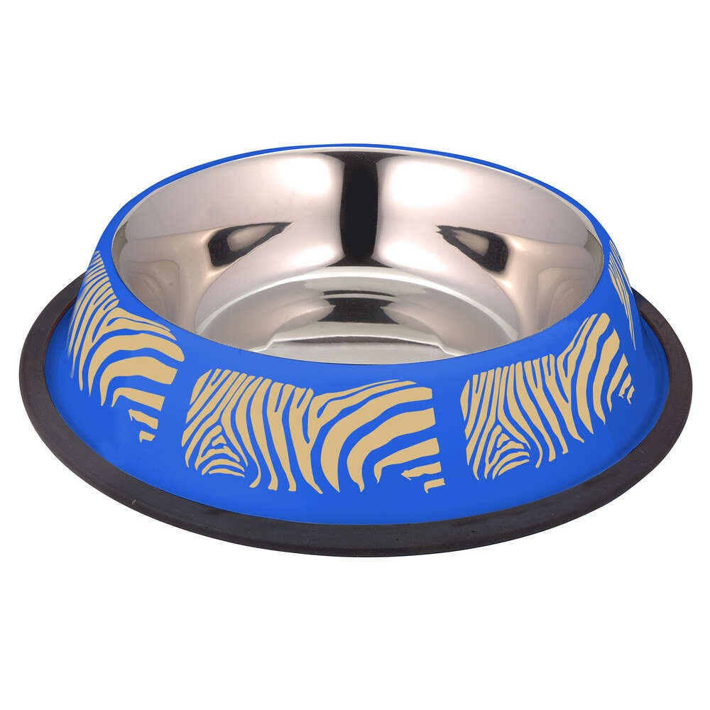 миска stefan штефан с силиконовым основанием в форме колеса для животных металлическая чашка для собак размер l 700мл черный wf89009 Миска для животных Foxie Zebra Colored синяя металлическая 21х21х4,8cм 700мл