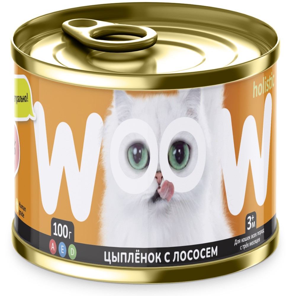 Корм для кошек WOOW цыпленок с лососем банка 100г monami монами консервированный корм для кошек цыпленок 350гр
