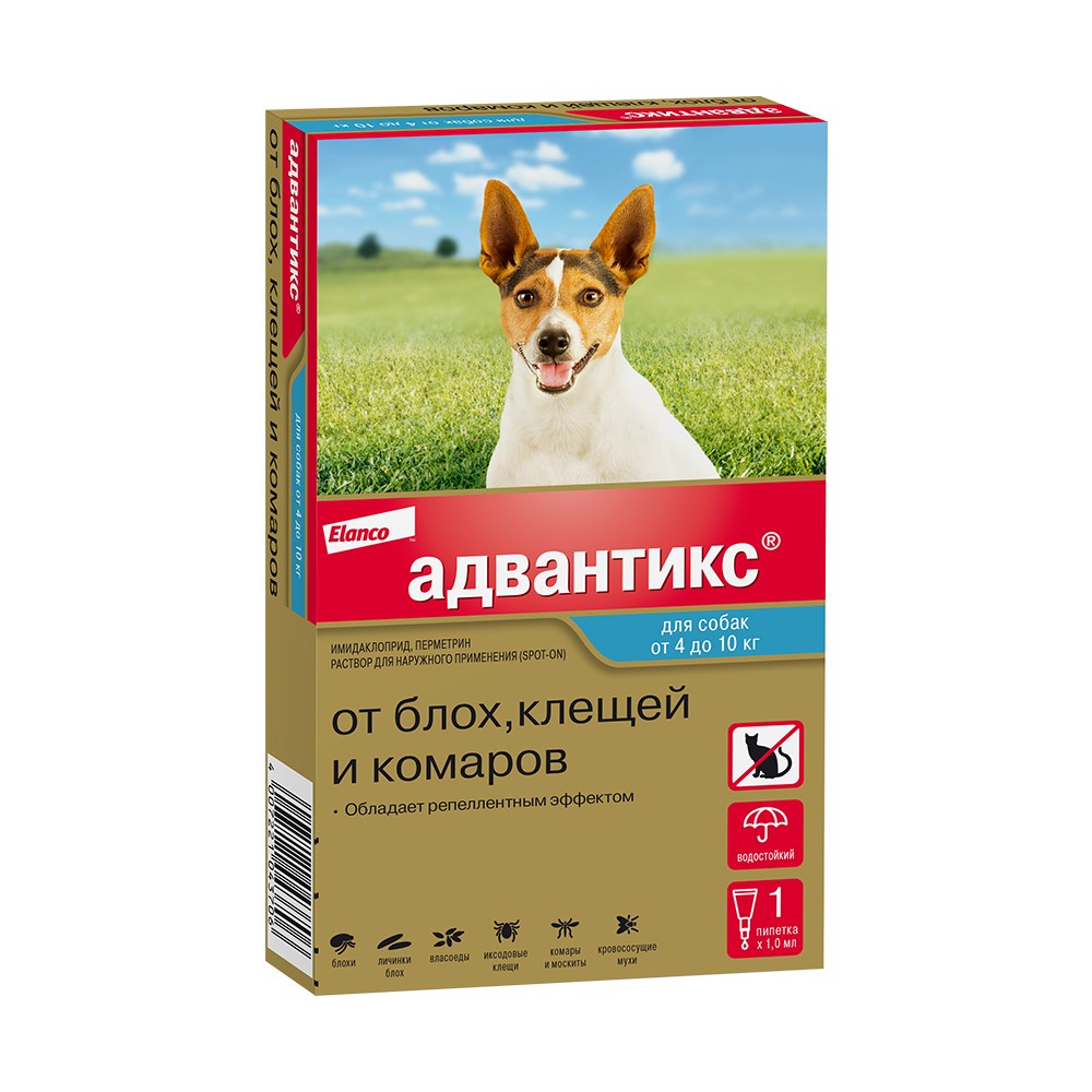 Капли для собак Elanco Адвантикс от блох, клещей и комаров 100 (4-10кг веса) 1 пипетка в упак.