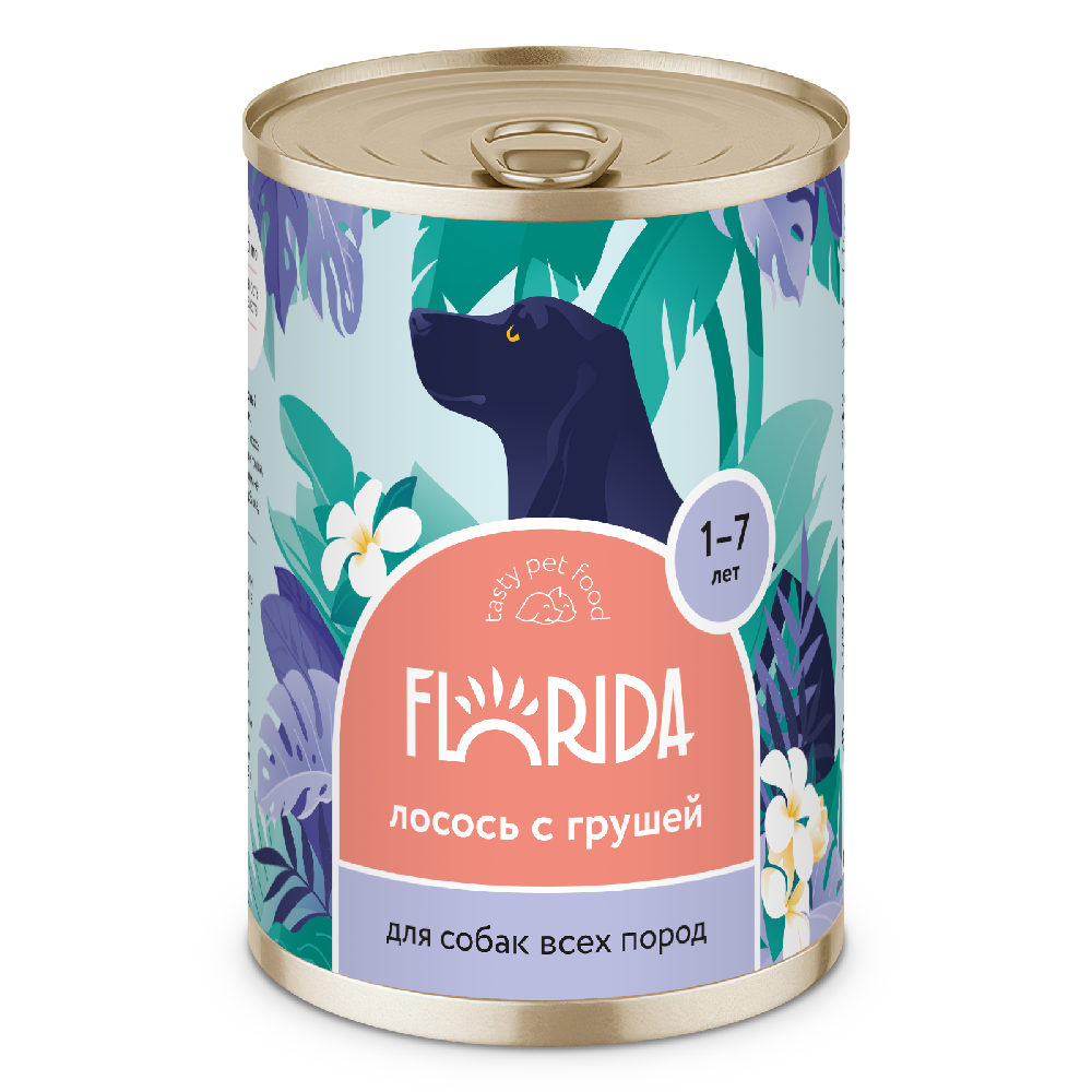 Корм для собак FLORIDA Лосось с грушей банка 400г 317₽