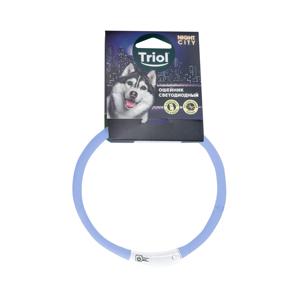 цена Ошейник для собак TRIOL Night City Шнурок светодиодный M, синий, 10х600мм