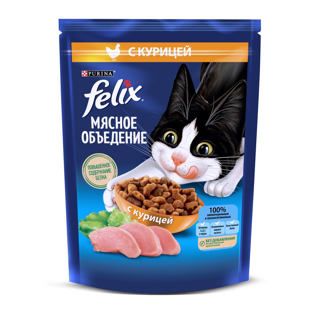 Корм для кошек FELIX Мясное объедение с курицей сух 200г 180₽