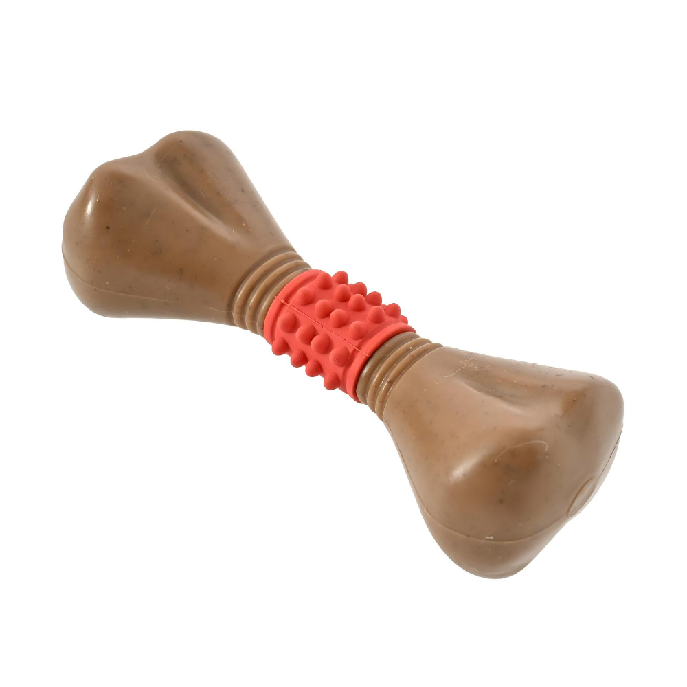 Игрушка для собак Foxie Косточка массажная с с добавл.дерева c запахом бекона 13x4,85x3,85см красная