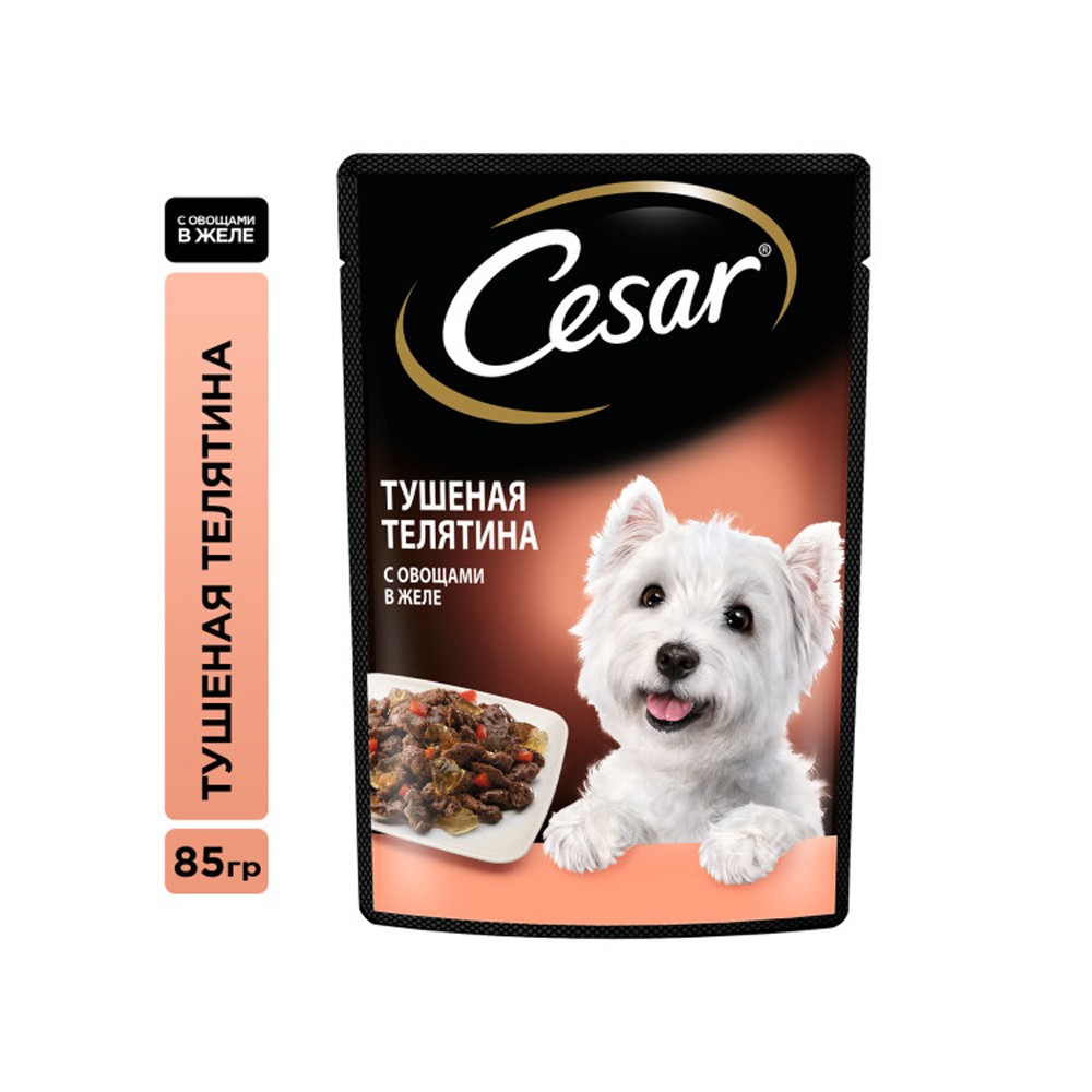 корм для собак cesar говядина кролик шпинат пауч 85г Корм для собак Cesar Тушеная телятина с овощами пауч 85г