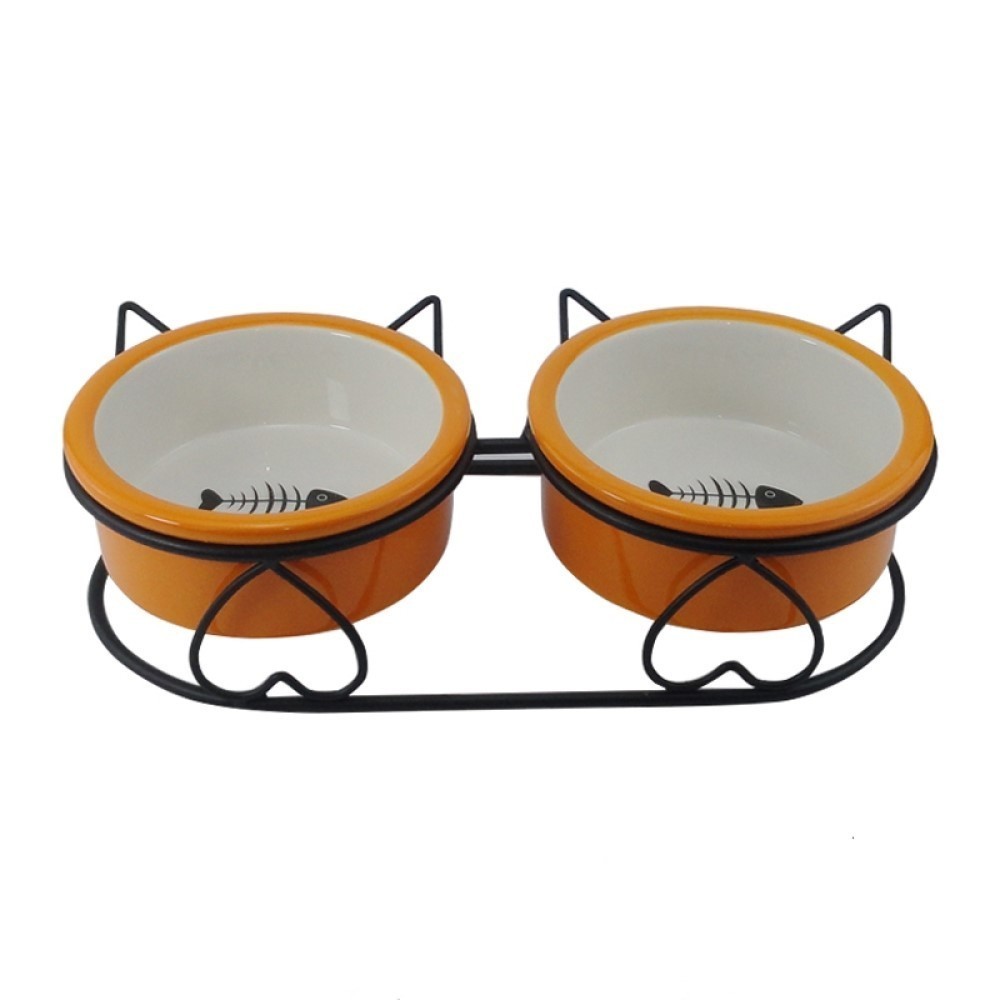 Миска для животных Foxie Twin cats двойная оранжкерам на металл подставке 125х125х45см 2х200мл 1198₽