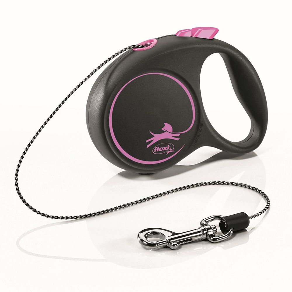 цена Рулетка для собак Flexi Black Design XS (до 8кг) 3м трос черный/розовый