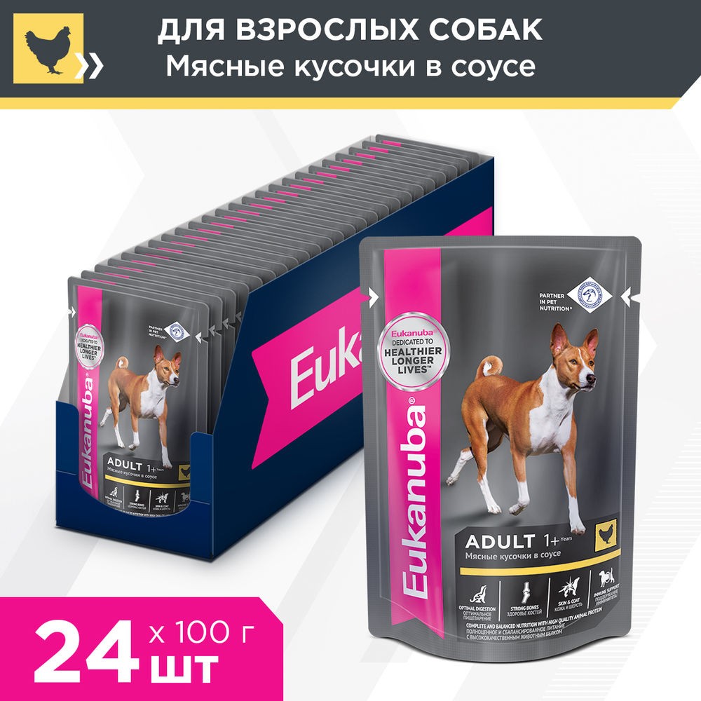 цена Корм для собак Eukanuba курица в соусе конс. пауч 100г