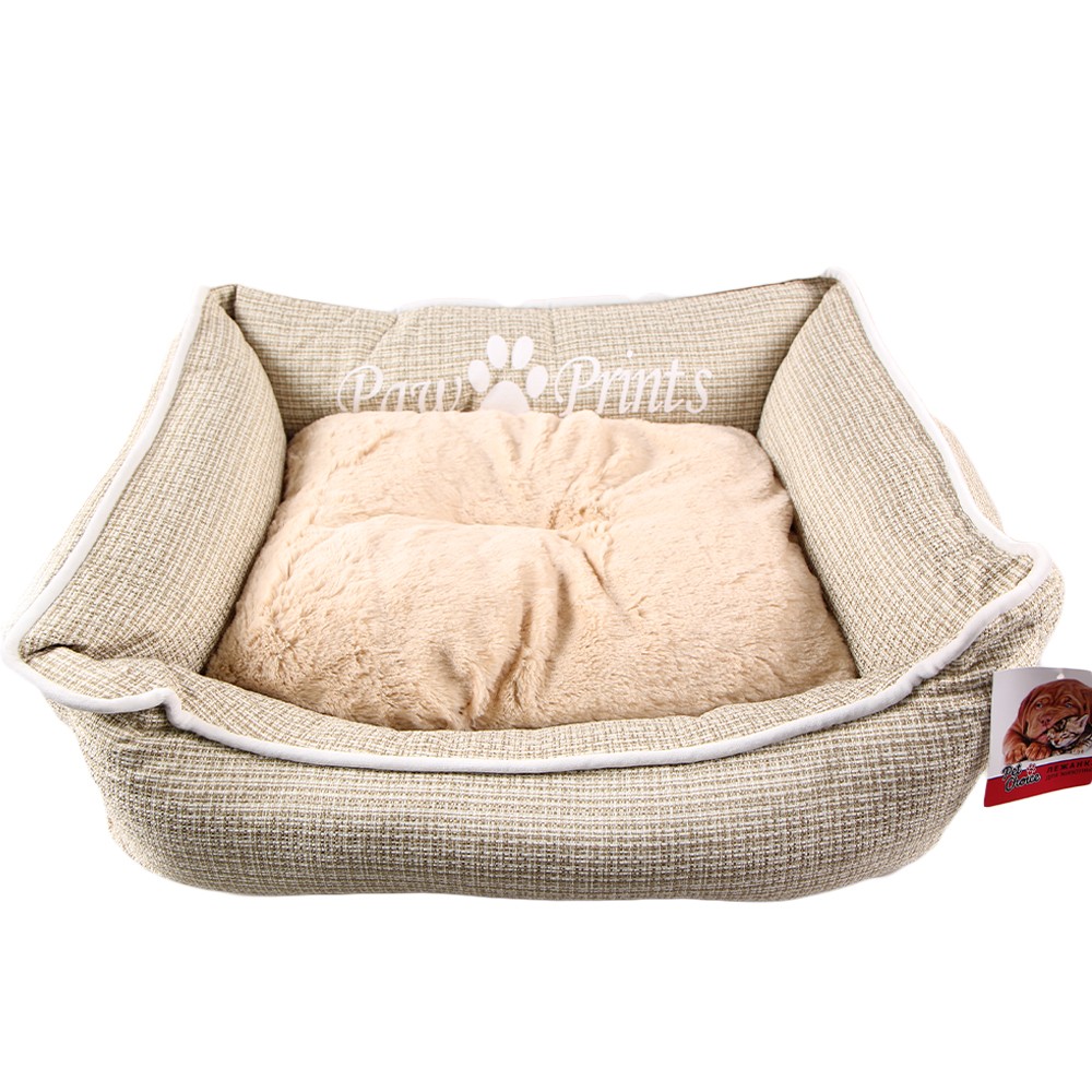 Лежак для животных PET CHOIСE с бортом, съемная меховая подушка, бежевый 52х41х16см