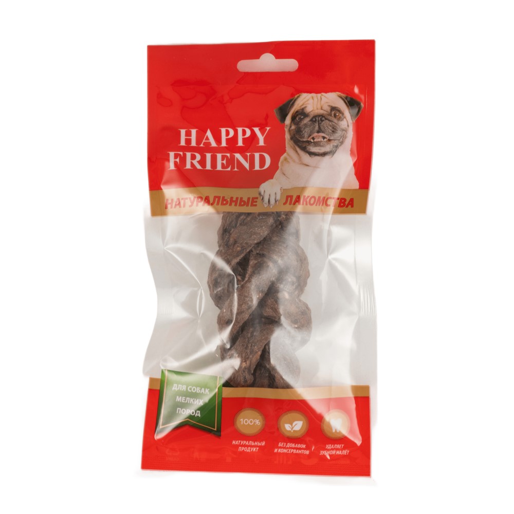 Лакомство для собак HAPPY FRIEND Косичка говяжья одинарная для мелких пород 40г
