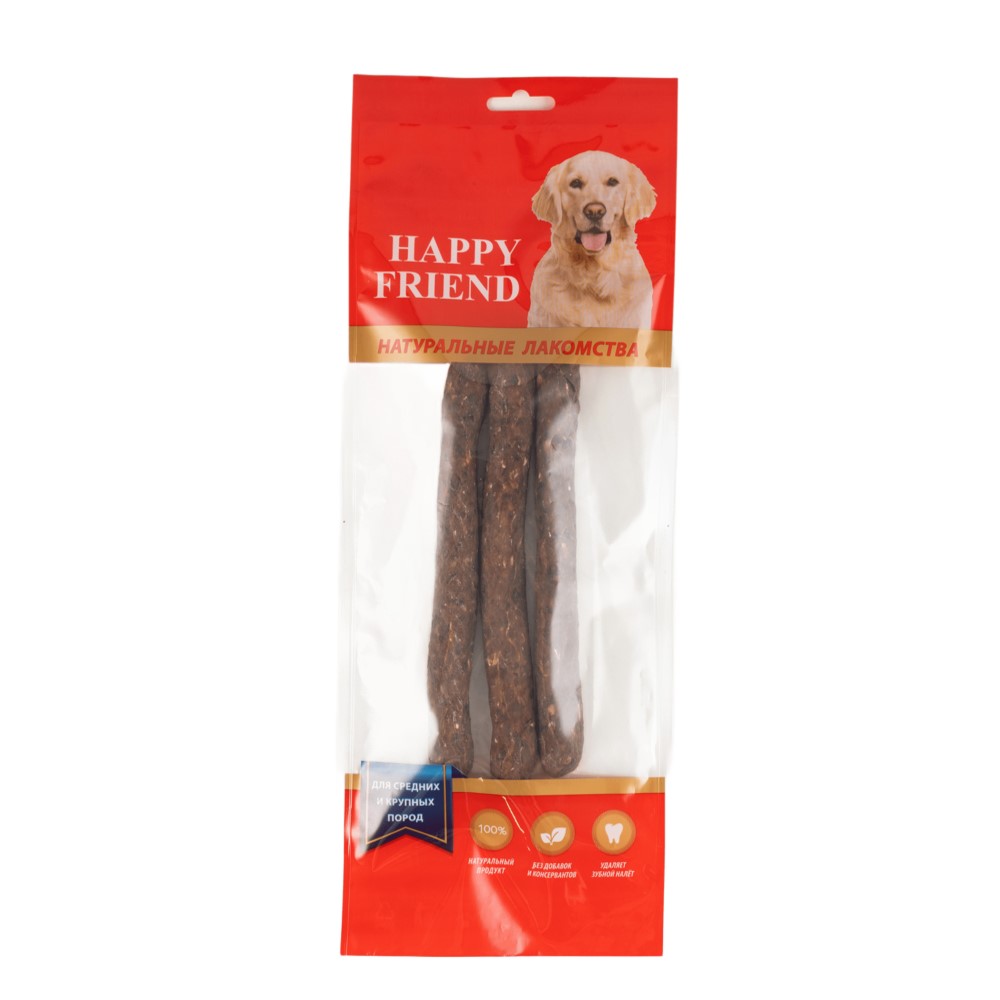 Лакомство для собак HAPPY FRIEND Палочки говяжьи для средних и крупных пород 80г