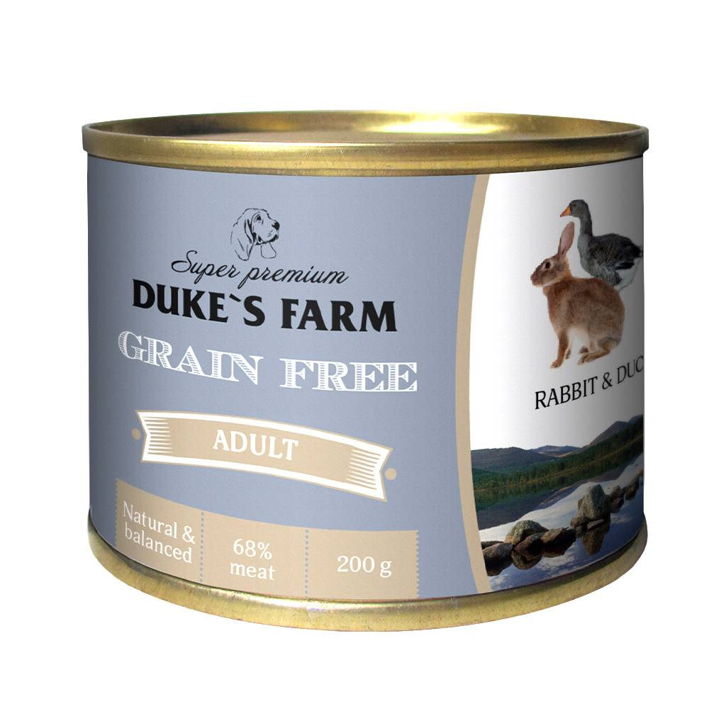 Корм для собак DUKE'S FARM Grain Fee беззерновой утка, кролик, клюква, шпинат банка 200г