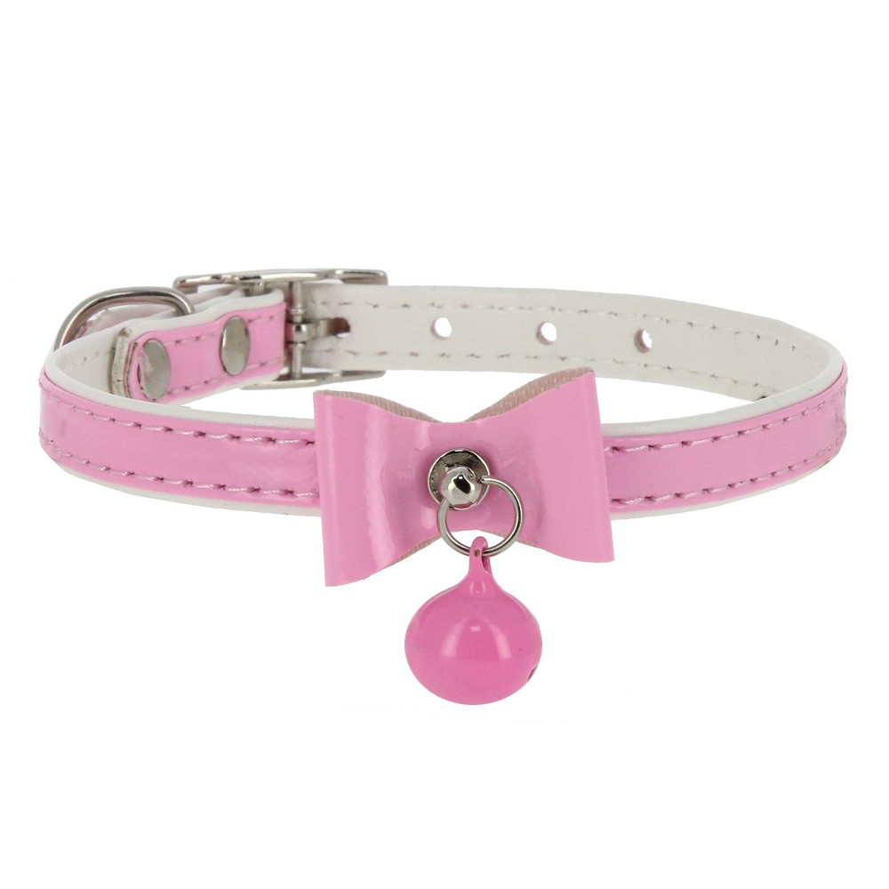 Ошейник для кошек КАСКАД Синтетик двойной прошитый с бантом и бубенчиком 10ммх30см розовый