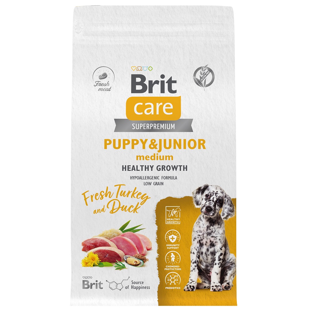 Корм для щенков Brit Care Healthy Growth для средних пород индейка с уткой сух 15кг 1559₽