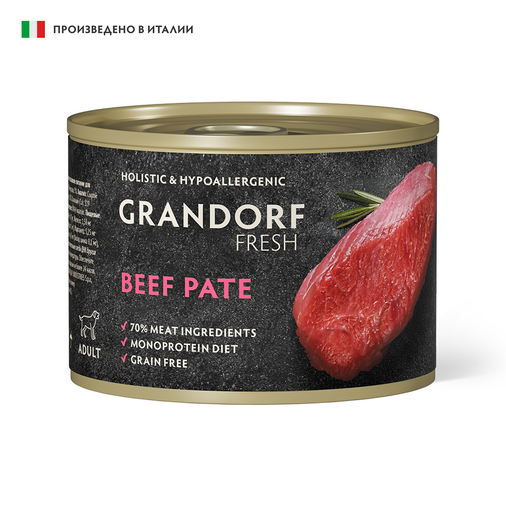 Корм для собак GRANDORF FRESH Паштет из говядины банка 200г