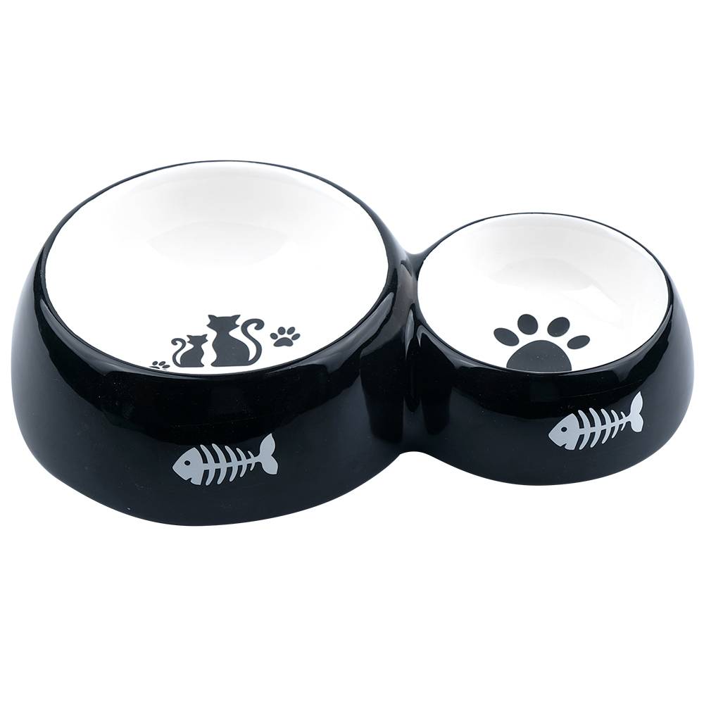 цена Миска для животных Foxie Black Cats двойная черная керамическая 25х15,5х5,5см 300мл