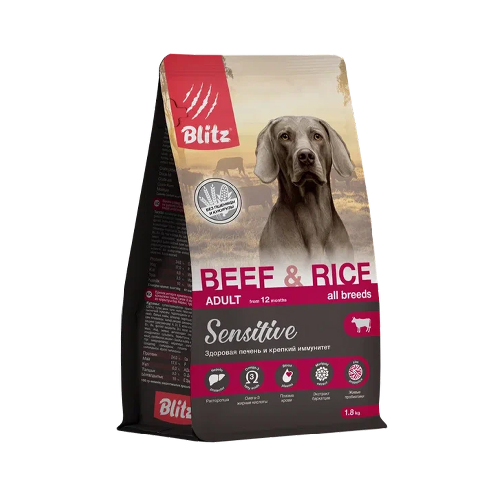 Корм для собак Blitz говядина с рисом сух 18кг 1412₽