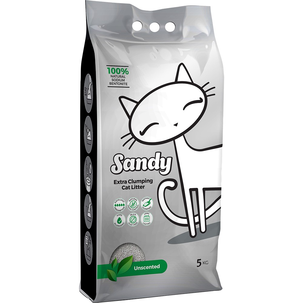 Наполнитель для кошачьего туалета SANDY комкующийся Unscented без ароматизатора 5кг наполнитель для кошачьего туалета без ароматизатора unscented sandy 10кг