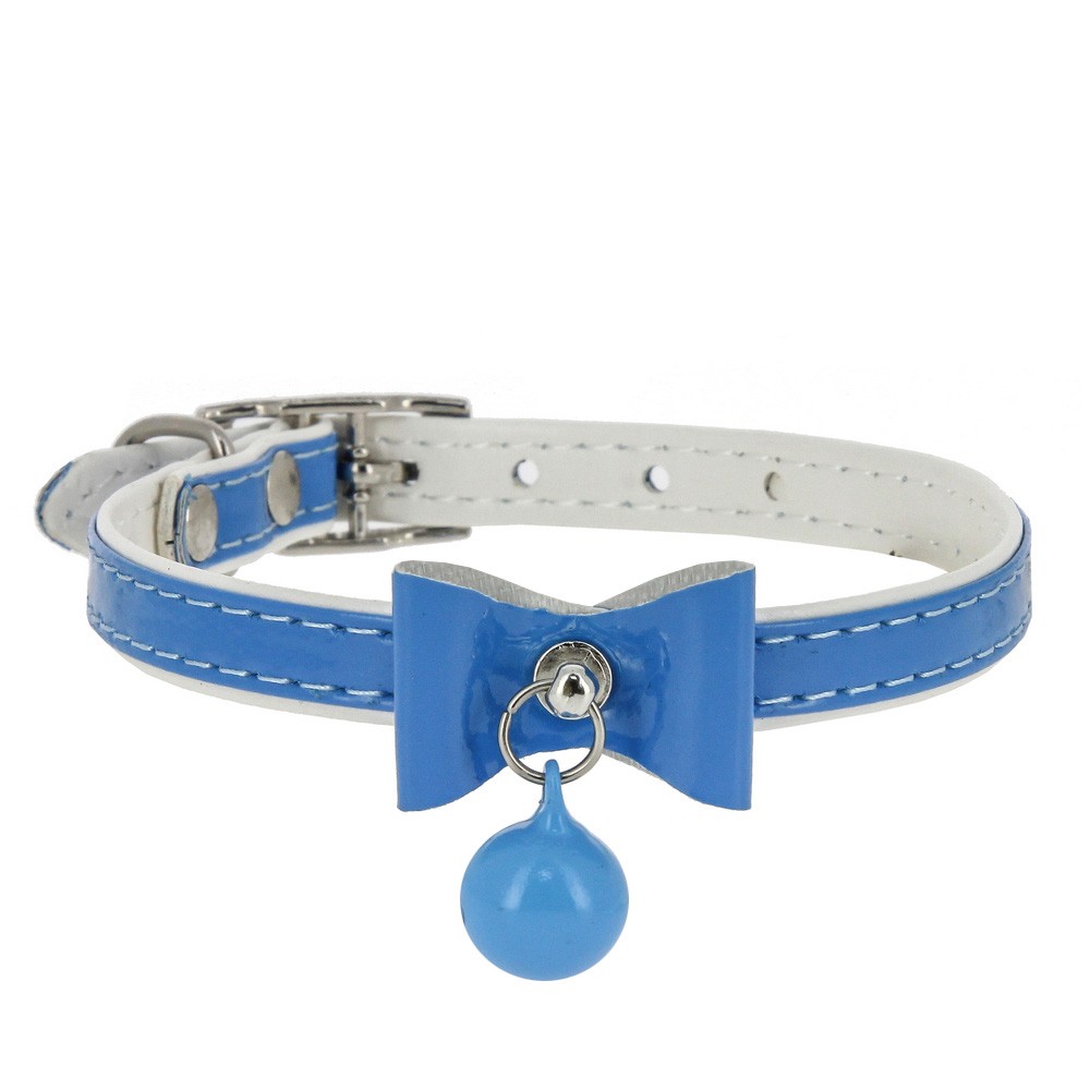 Ошейник для кошек КАСКАД Синтетик двойной прошитый с бантом и бубенчиком 10ммх30см синий