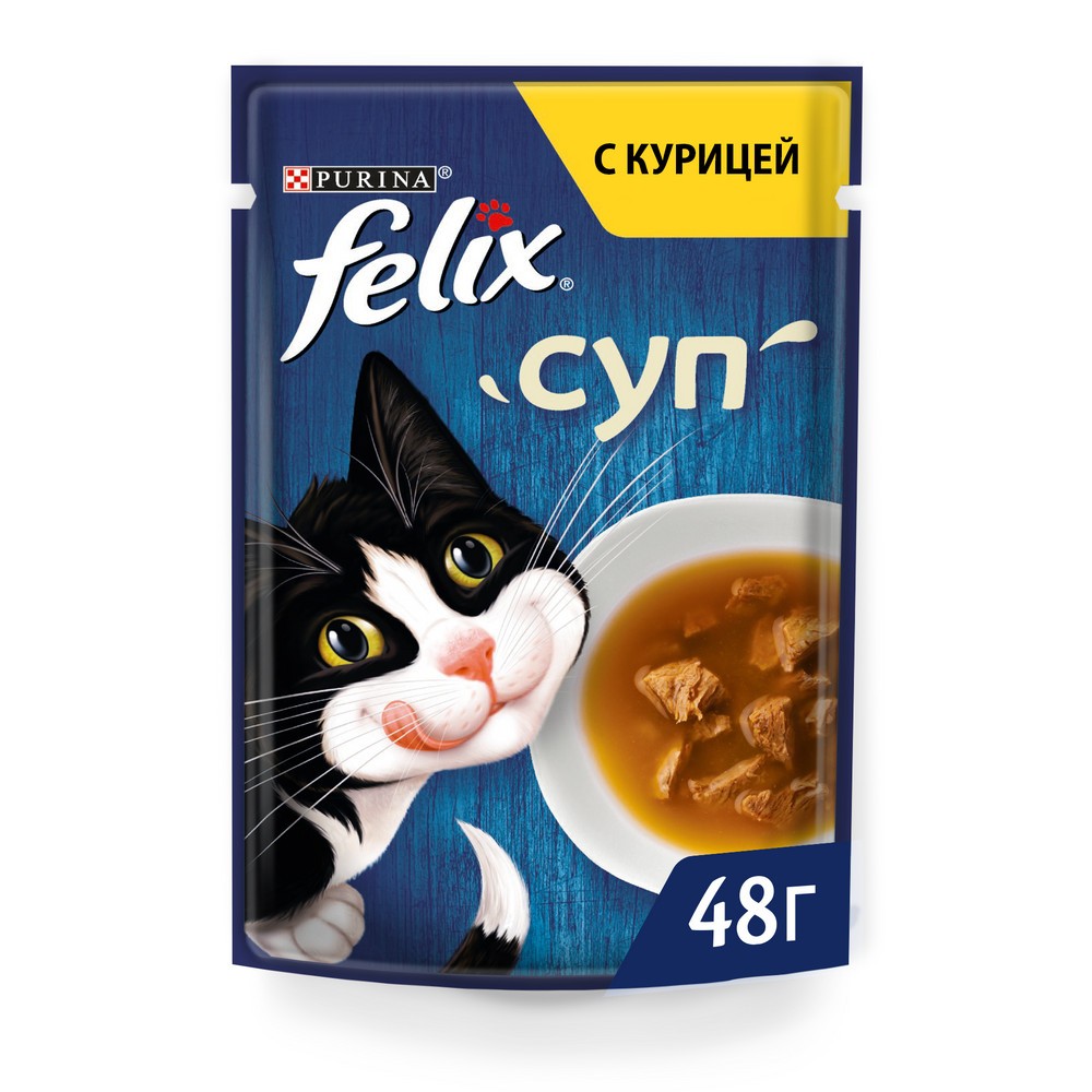 Корм для кошек FELIX суп, с курицей в соусе пауч 48г вок рисовая лапша с курицей в терияке соусе