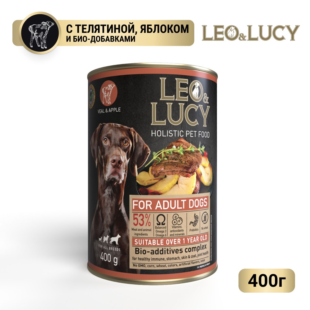 Корм для собак LEO&LUCY паштет с телятиной, яблоком и биодобавками банка 400г корм для собак award паштет из ягненка с яблоком банка 200г