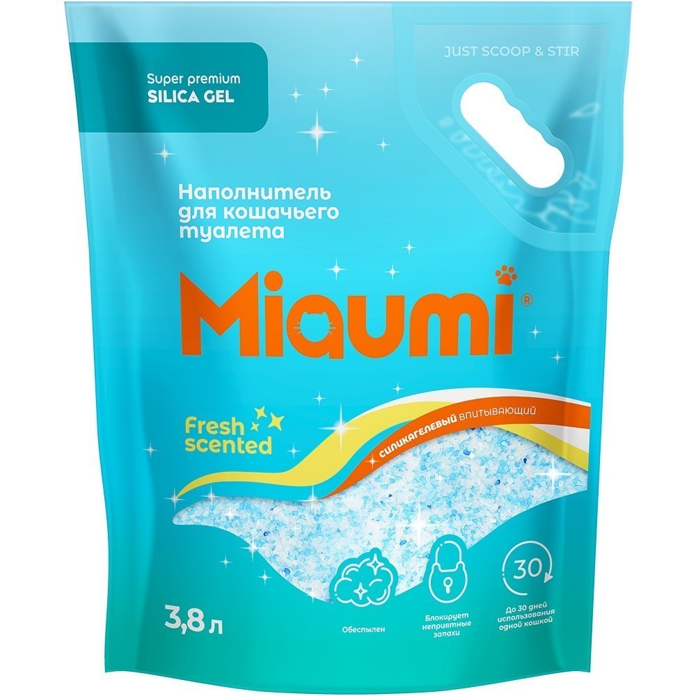 Наполнитель для кошачьего туалета MIAUMI силикагелевый с ароматом свежести 38л 988₽