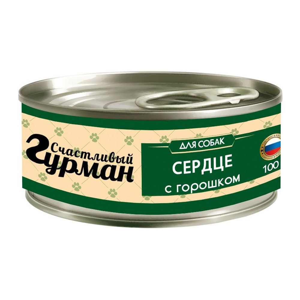 Корм для собак СЧАСТЛИВЫЙ ГУРМАН Мясное ассорти с сердцем и горошком банка 100г Корм для собак СЧАСТЛИВЫЙ ГУРМАН Мясное ассорти с сердцем и горошком банка 100г