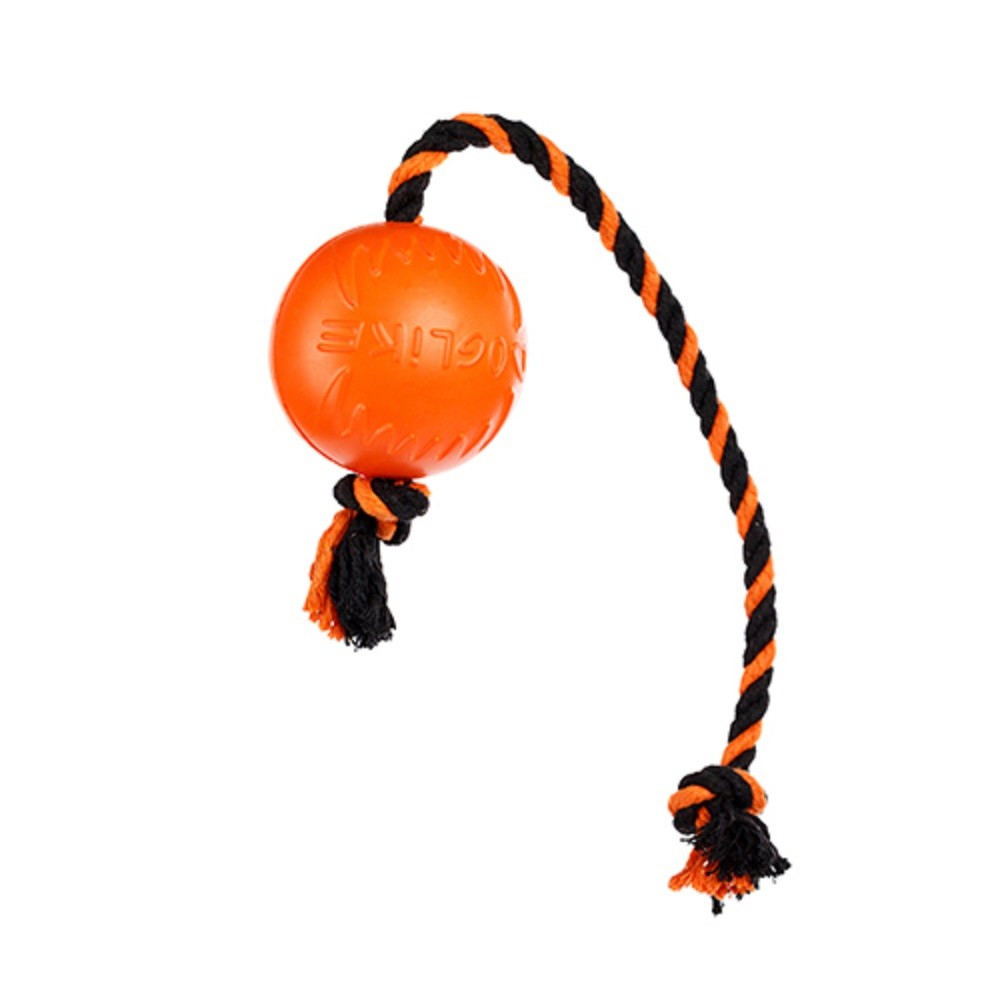 Игрушка для собак DOGLIKE Мяч с канатом средний (оранжевый-черный-черный)