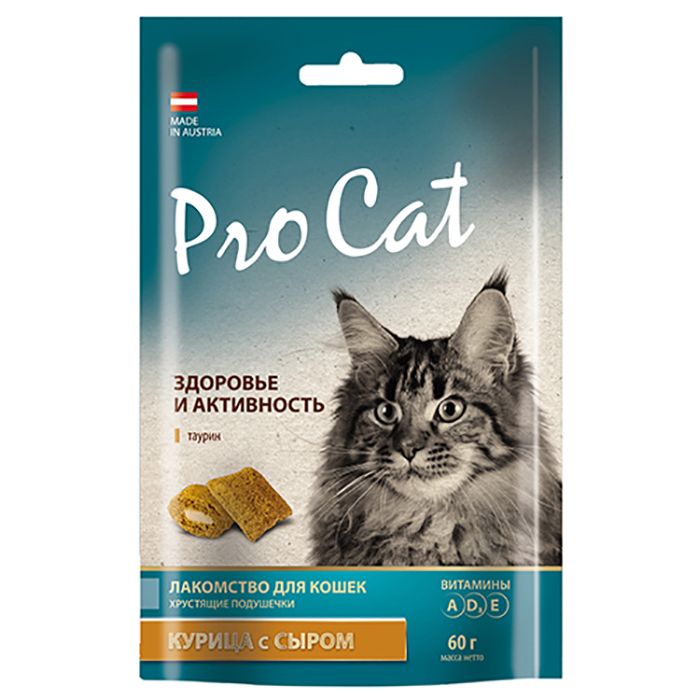 Лакомство для кошек Pro Cat Подушечки Здоровье и активность Курица/Сыр 60г