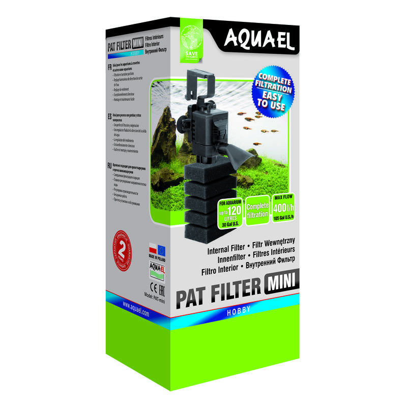fluval фильтр для аквариума внутренний u3 700 л ч аквариумы до 150 л a475 Внутренний фильтр AQUAEL PAT FILTER MINI для аквариума до 120 л (400 л/ч, 4 Вт)