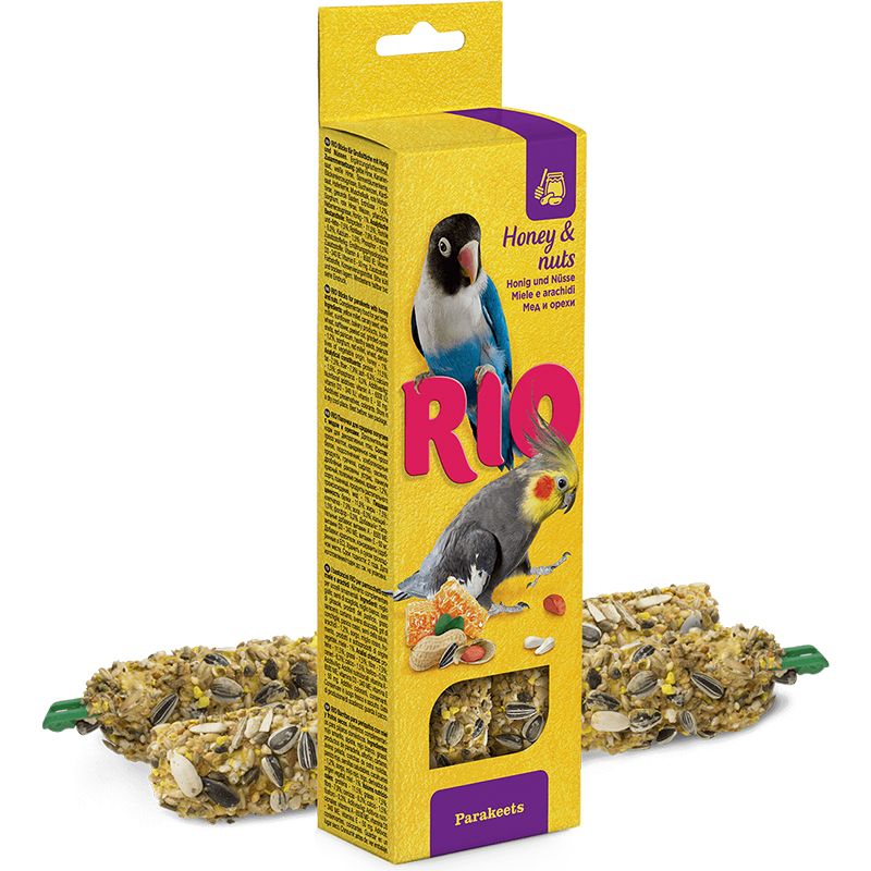 цена Лакомство для птиц RIO Палочки для средних попугаев с медом и орехами 2х75г