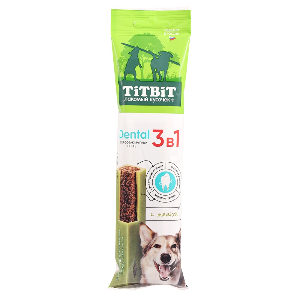 Лакомство для собак TITBIT Dental для крупных пород 3в1 с мятой 95г titbit titbit дентал 3в1 с мятой для собак крупных пород 95 гр 95 гр