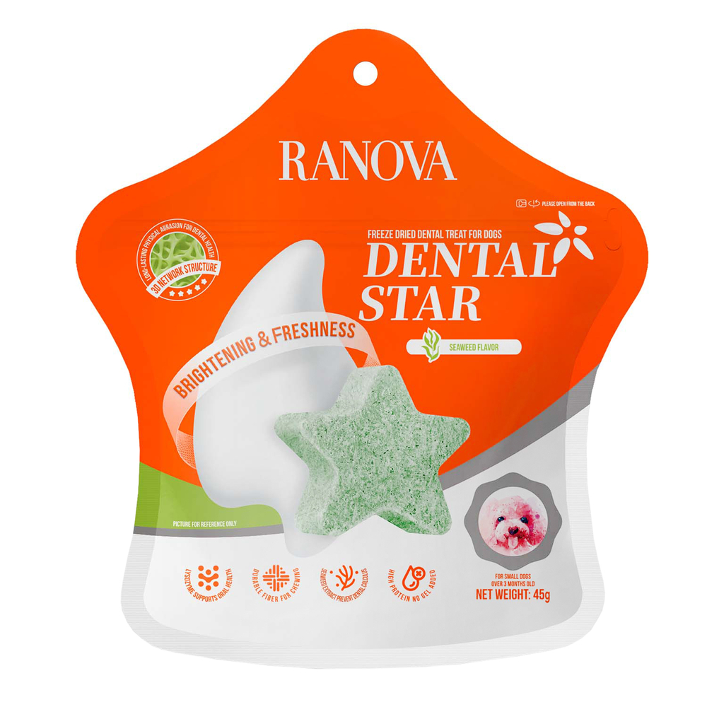 Лакомство для собак RANOVA сублимированное Звёздочка для зубов с курицей и морскими водорослями 45г 625₽