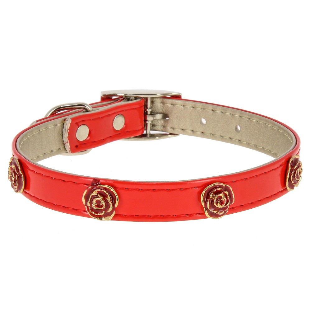 Ошейник для собак КАСКАД Колибри лаковый с украшением Роза 15ммх40см красный