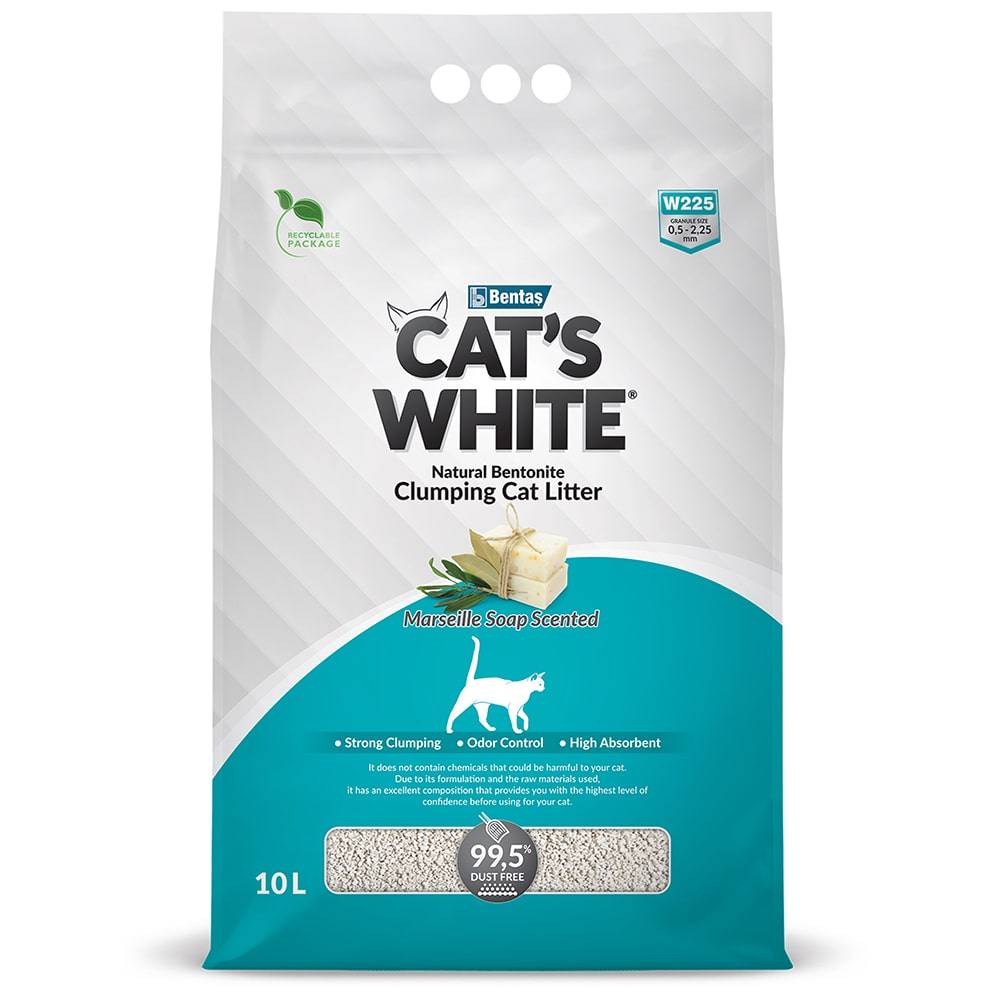 Наполнитель для кошачьего туалета CAT'S WHITE Marseille Soap комкующийся с ароматом марсельского мыла 10л