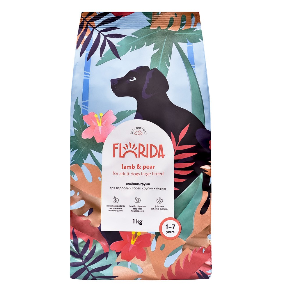 Корм для собак FLORIDA для крупных пород, ягненок с грушей сух. 1кг