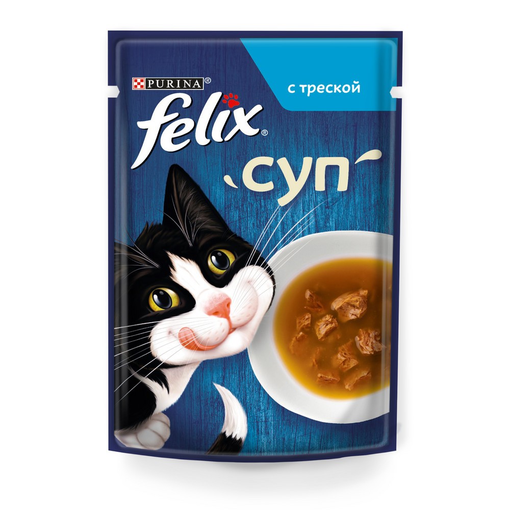 Корм для кошек FELIX Soup GiG Суп с треской пауч 48г корм для кошек felix sensations желе лосось с треской пауч 75г
