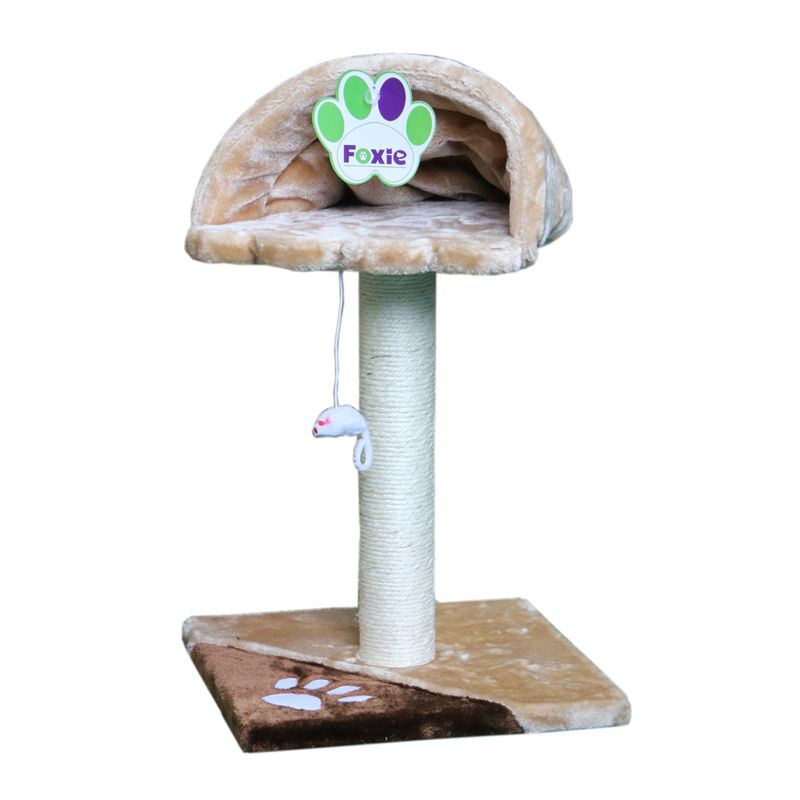 Когтеточка для кошек Foxie Лежанка на столбике с игрушкой 35х35х50см бежево-коричневая лежанка с лестницей когтеточка пушок для кошек серого цвета