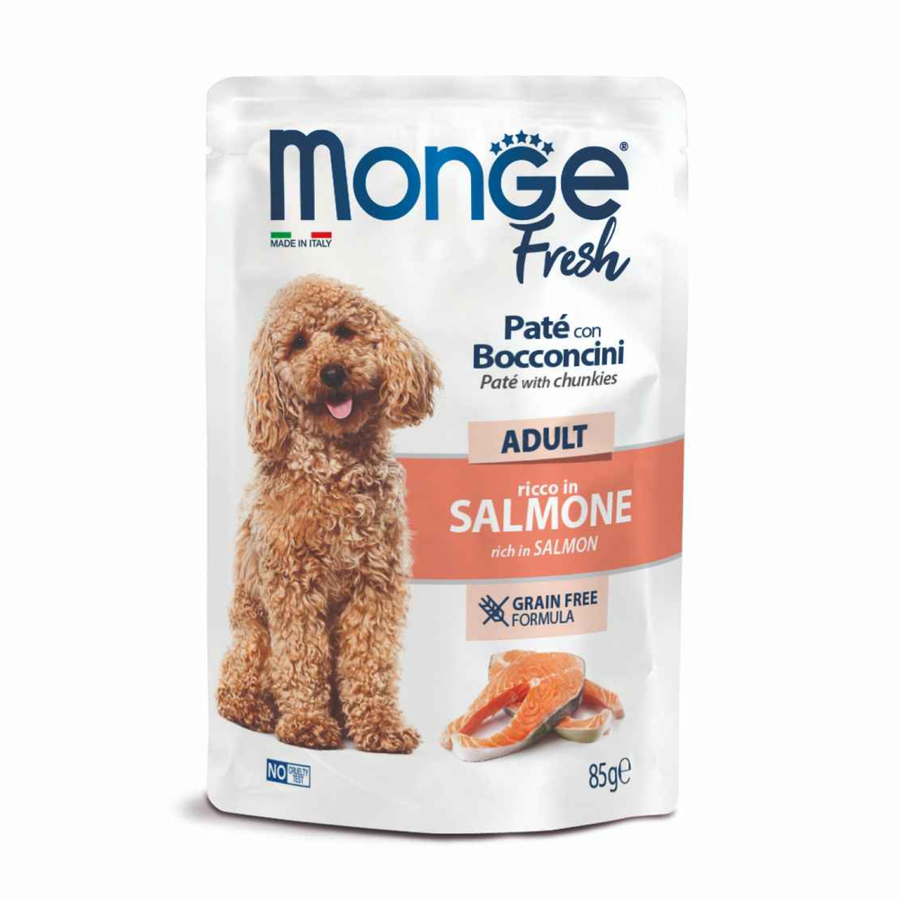 Корм для собак Monge Dog Fresh паштет с кусочками лосося пауч 85г