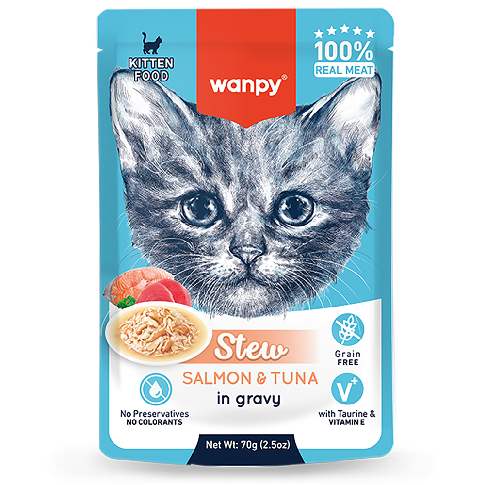 Корм для котят WANPY Cat Дополнительный, нежное рагу из лосося и тунца пауч 70г