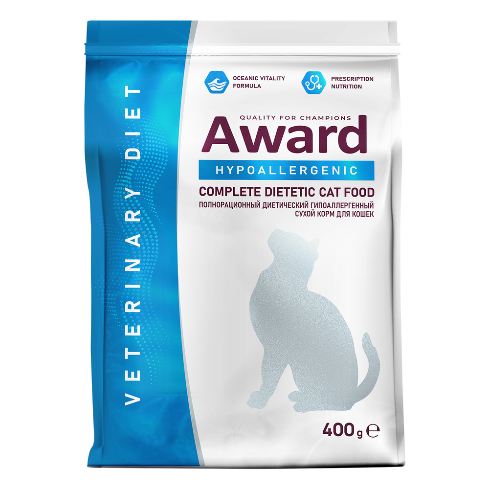 Корм для кошек AWARD Veterinary Diet Hypoallergenic при аллергии или пищ.непереносимости сух. 400г