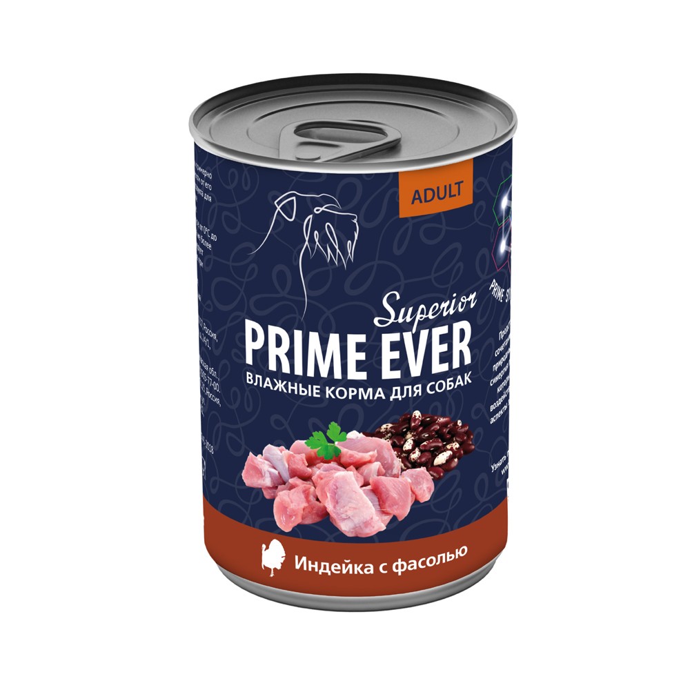 Корм для собак Prime Ever Superior индейка с фасолью банка 400г корм для собак pro dog индейка рис цукини банка 400г
