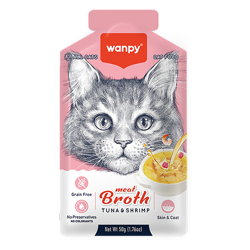 Корм для кошек WANPY Cat Бульон с тунцом и креветкой пауч 50г
