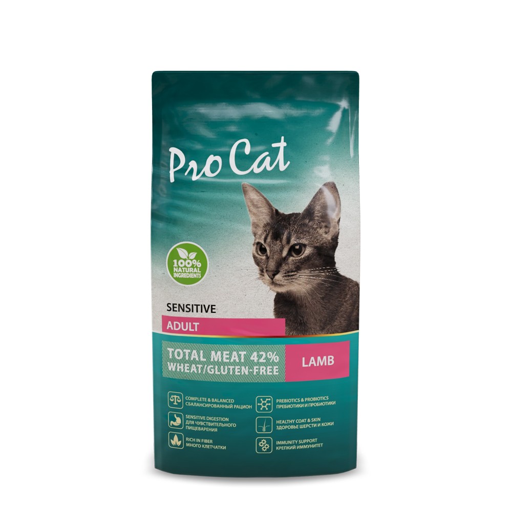 Корм для кошек Pro Cat с чувствительным пищеварением, ягненок сух. 400г сухой сухой корм для кошек с чувствительным пищеварением brit premium cat sensitive ягненок 800 г