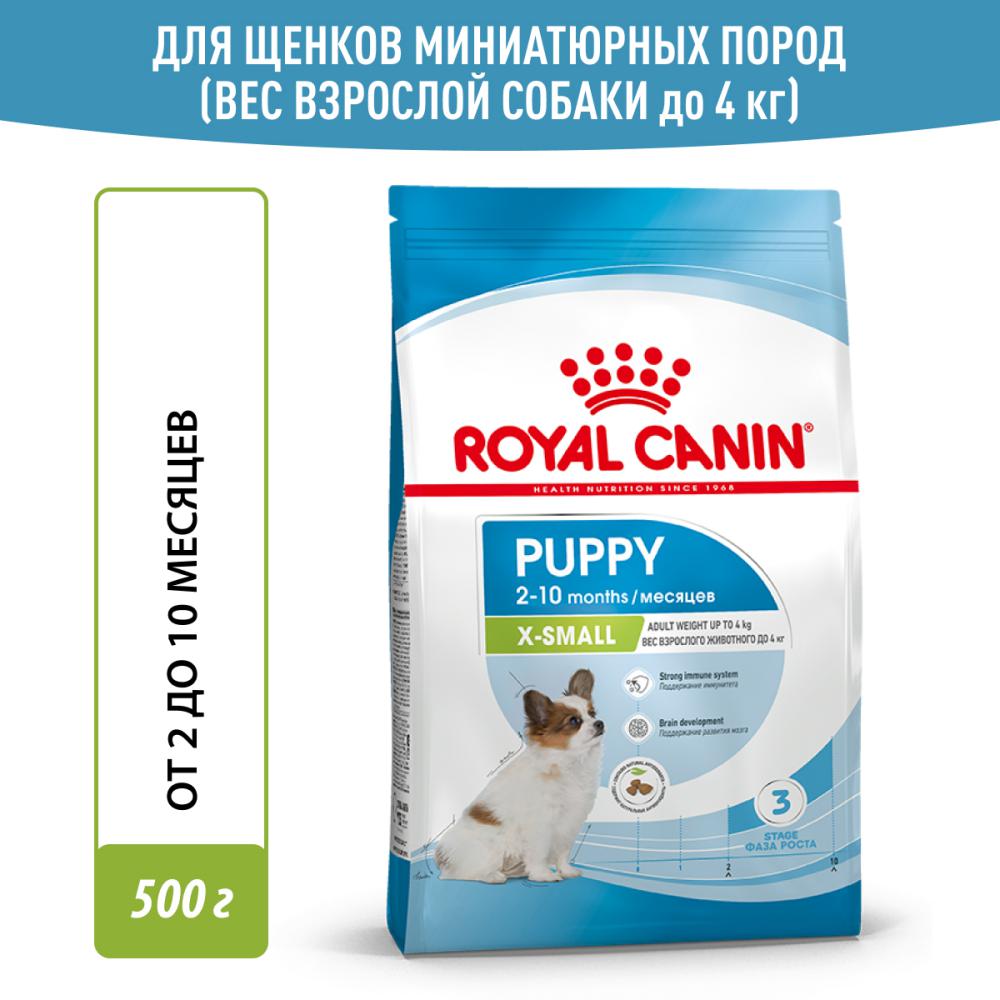 Корм для щенков ROYAL CANIN X-Small Puppy для миниатюрных пород до 10мес. сух. 500г корм для щенков royal canin gastrointestinal puppy при расстройствах пищеварения сух 2 5кг