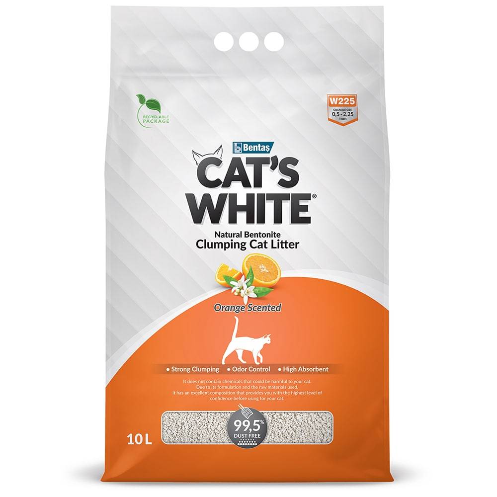 Наполнитель для кошачьего туалета CAT'S WHITE Orange комкующийся с ароматом апельсина 10л